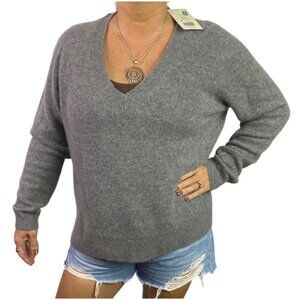 NWT Biltmore Womens Gray Cashmere V-Neck oversized Sweater fits like XL oversize